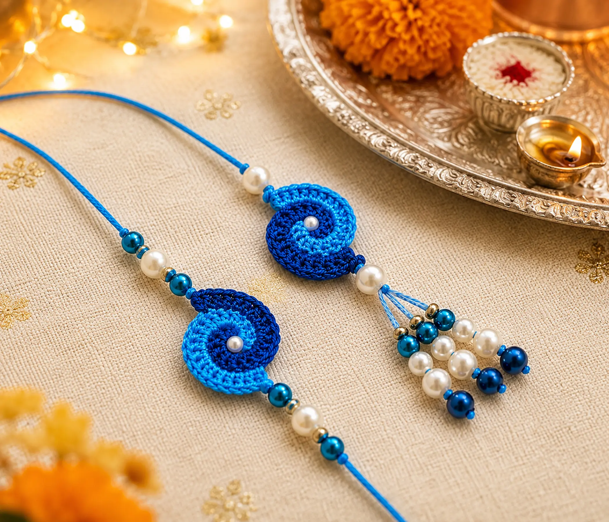 Handmade Spiral Crochet Bhai Bhabhi Rakhi Set for Raksha Bandhan
